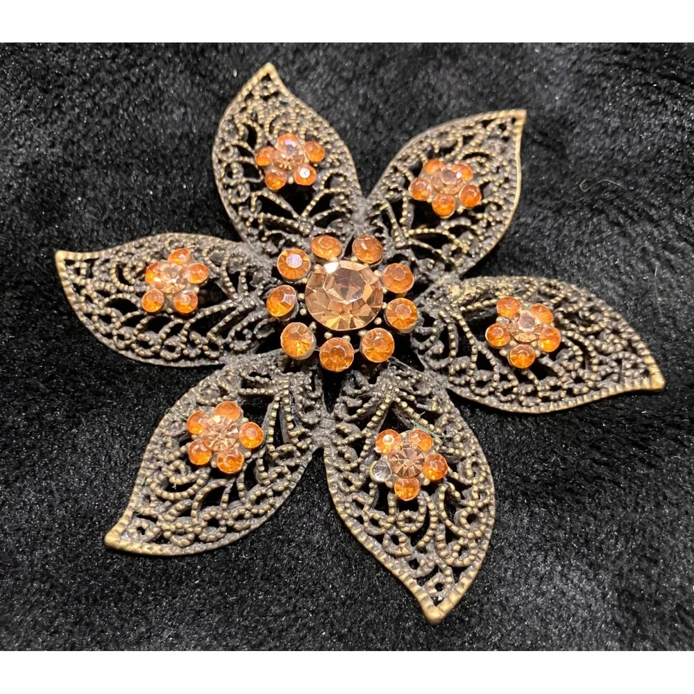 Floral Brooch Bundle Women Multicolor Rhinestone Pearl Enamel Lot of 4